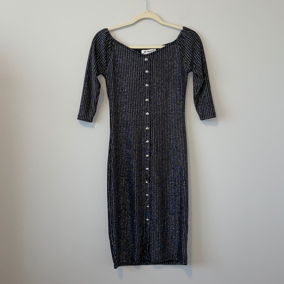 Say What? Off shoulder, sparkly Midi Dress, Sz Sm - Picture 1 of 9